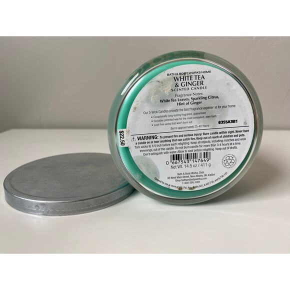 Bath and Body Works White Tea & Ginger Large 3 Wick Scented Candle- 14.5oz - Picture 4 of 4